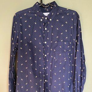Steven Alan Men's Medium Dark Blue Shirt with a gold flower pattern